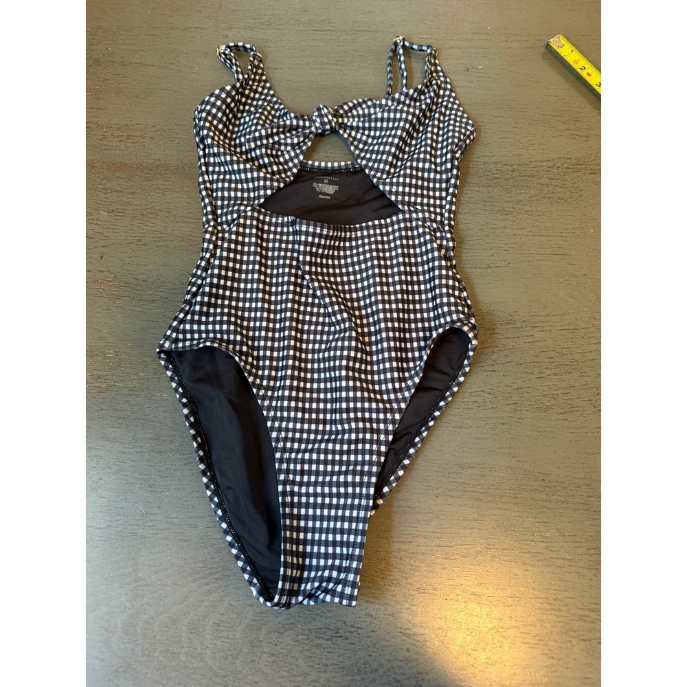 Aeropostale Womens Gingham Cutout One Piece Swimsuit Black White XS 8950